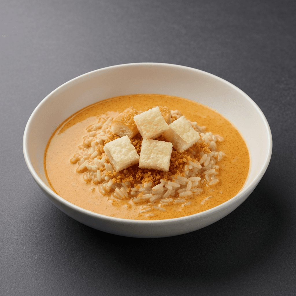 Creamy Laksa Risotto Soup with Crispy Mantou Breadcrumbs