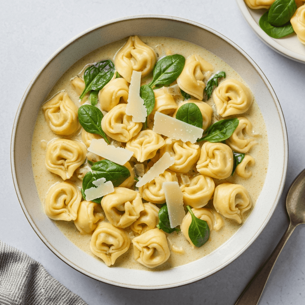 Creamy Tortellini Soup with Spinach and Parmesan