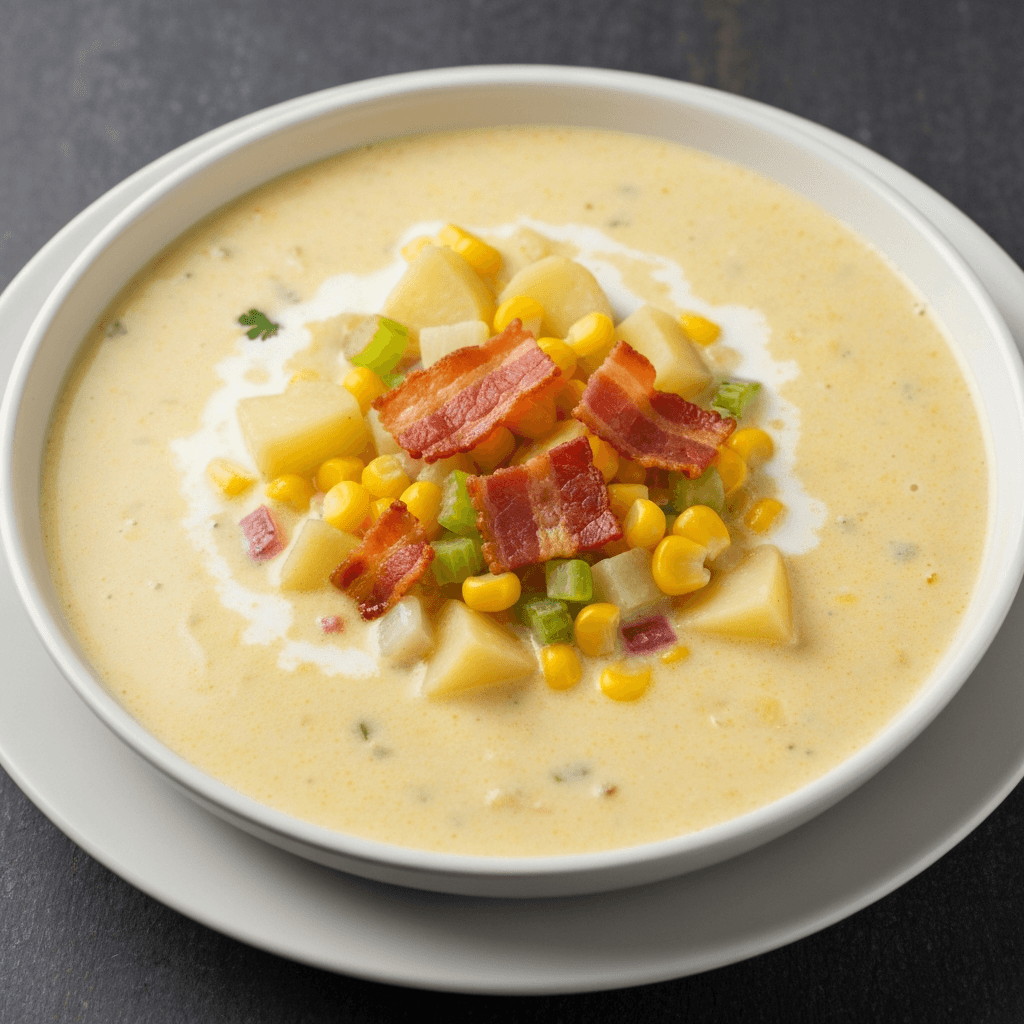 Peruvian Potato and Corn Chowder with Crispy Bacon