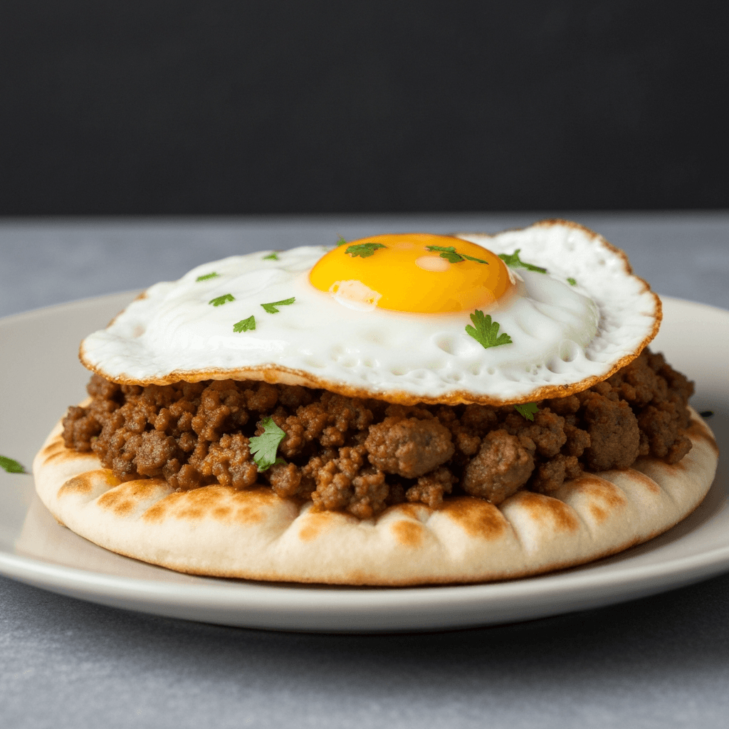 Spicy Lamb Keema Breakfast Naan with Fried Egg