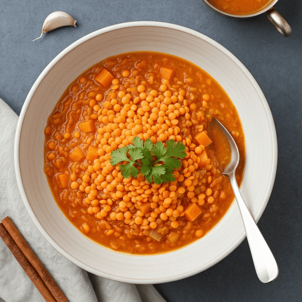 Spiced Red Lentil and Carrot Soup with Garlic