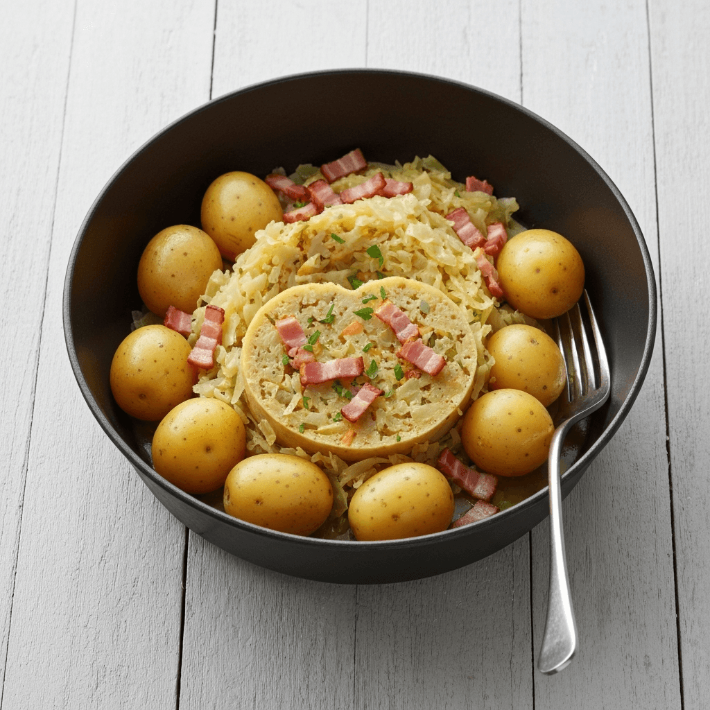 German Potato and Cabbage Eintopf with Bacon