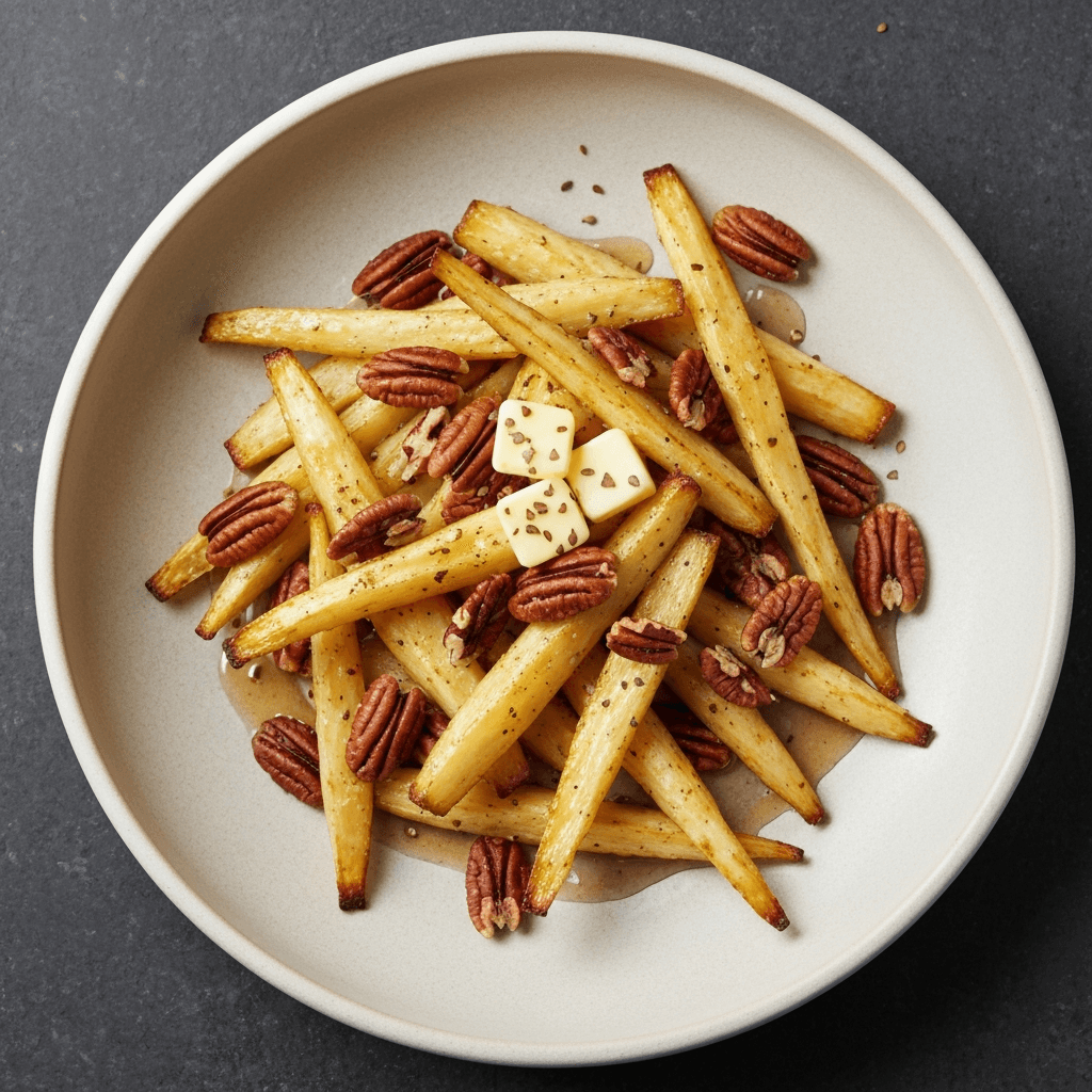 Candied Parsnip Stir-Fry with Spiced Pecans