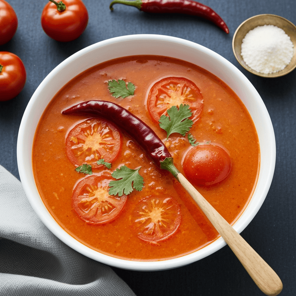Spicy Tomato and Coconut Soup with Ginger and Chili