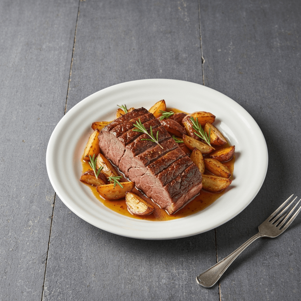 Roasted Jersey Beef with Honey-Glazed Root Vegetables