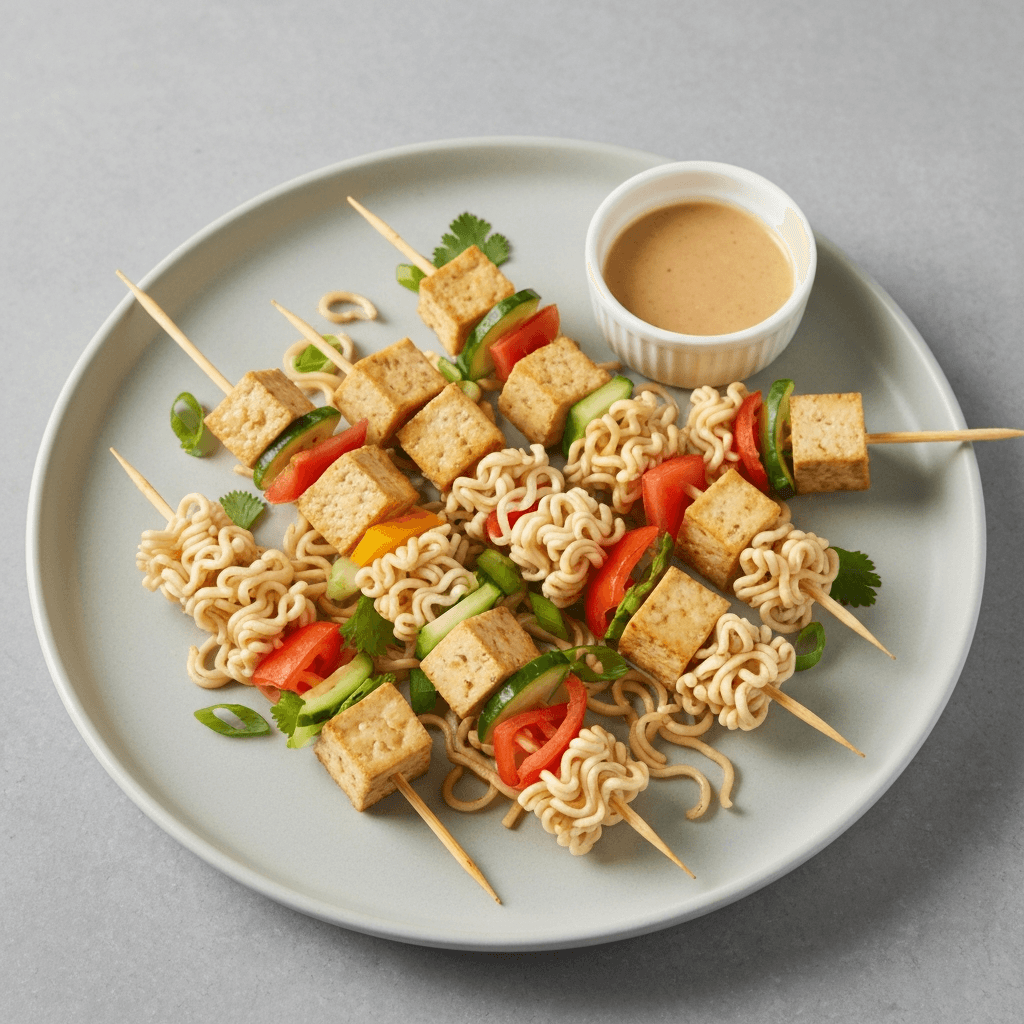 Deconstructed Ramen Salad Skewers with Sesame Dressing