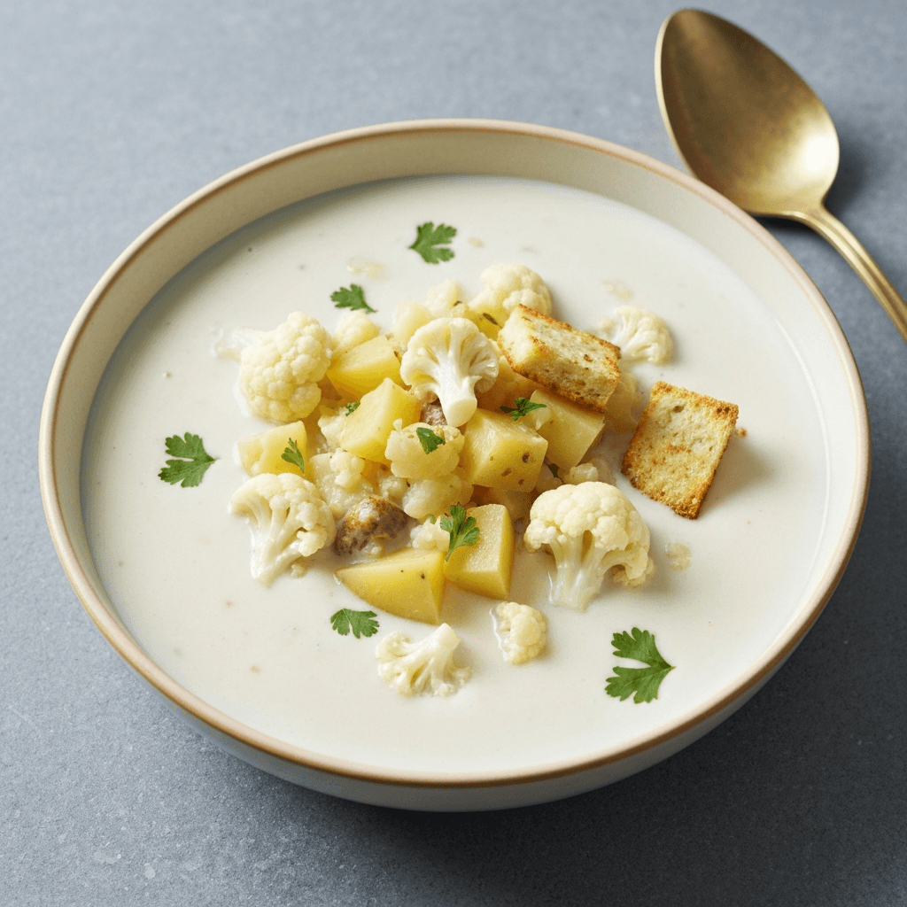 Curried Cauliflower and Potato Soup with Coconut Milk