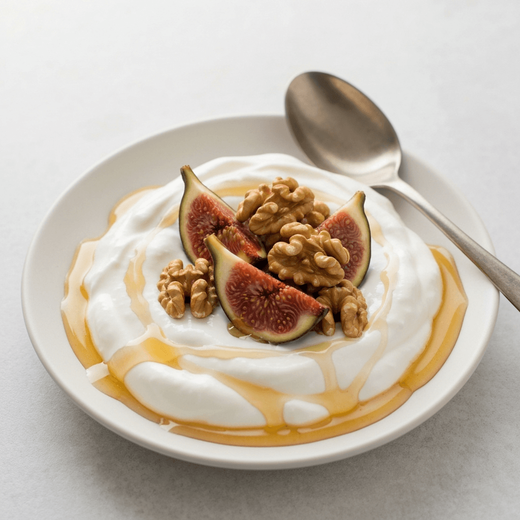 Greek Yogurt with Honey, Walnuts, and Fig