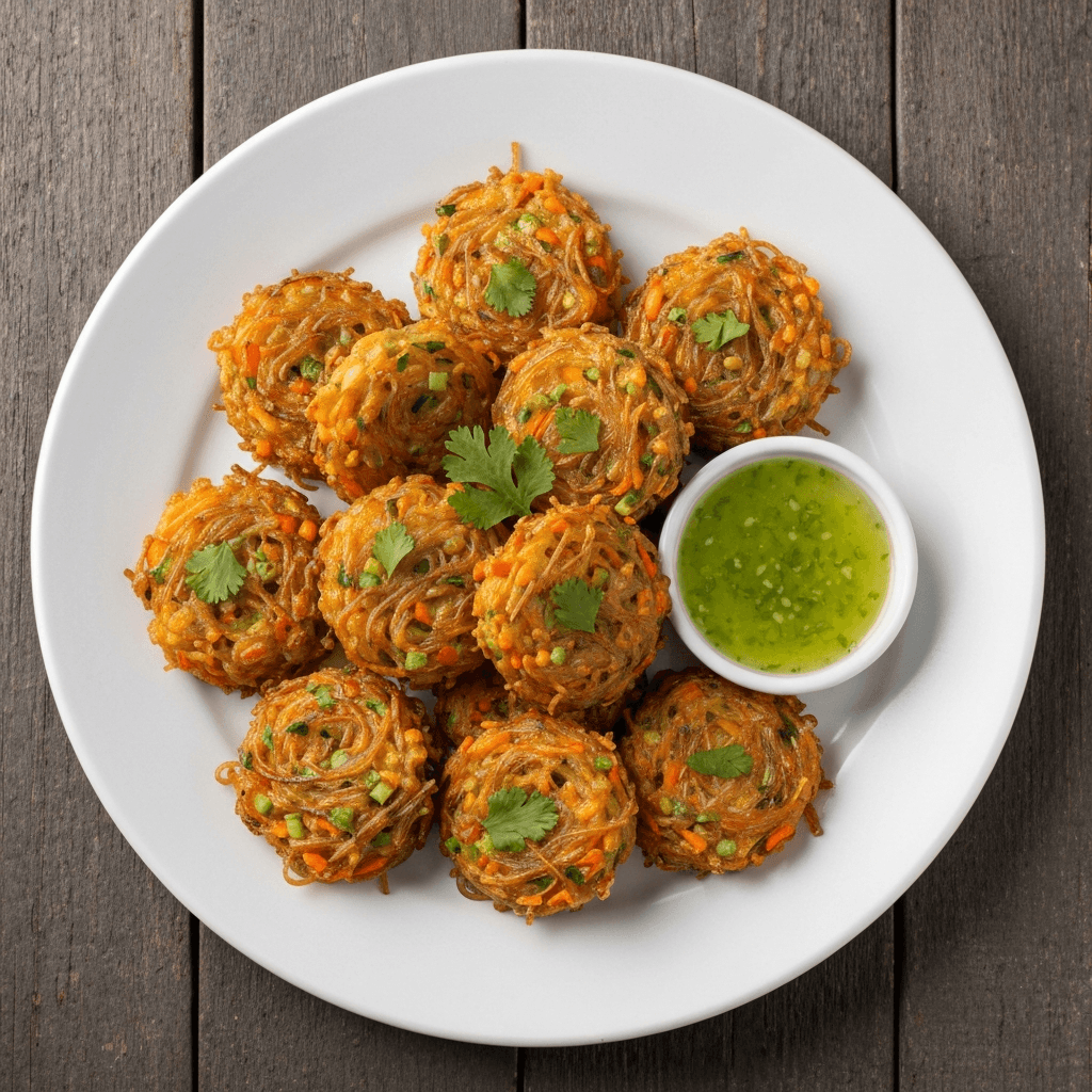 Glass Noodle Fritters with Zesty Lime Dipping Sauce