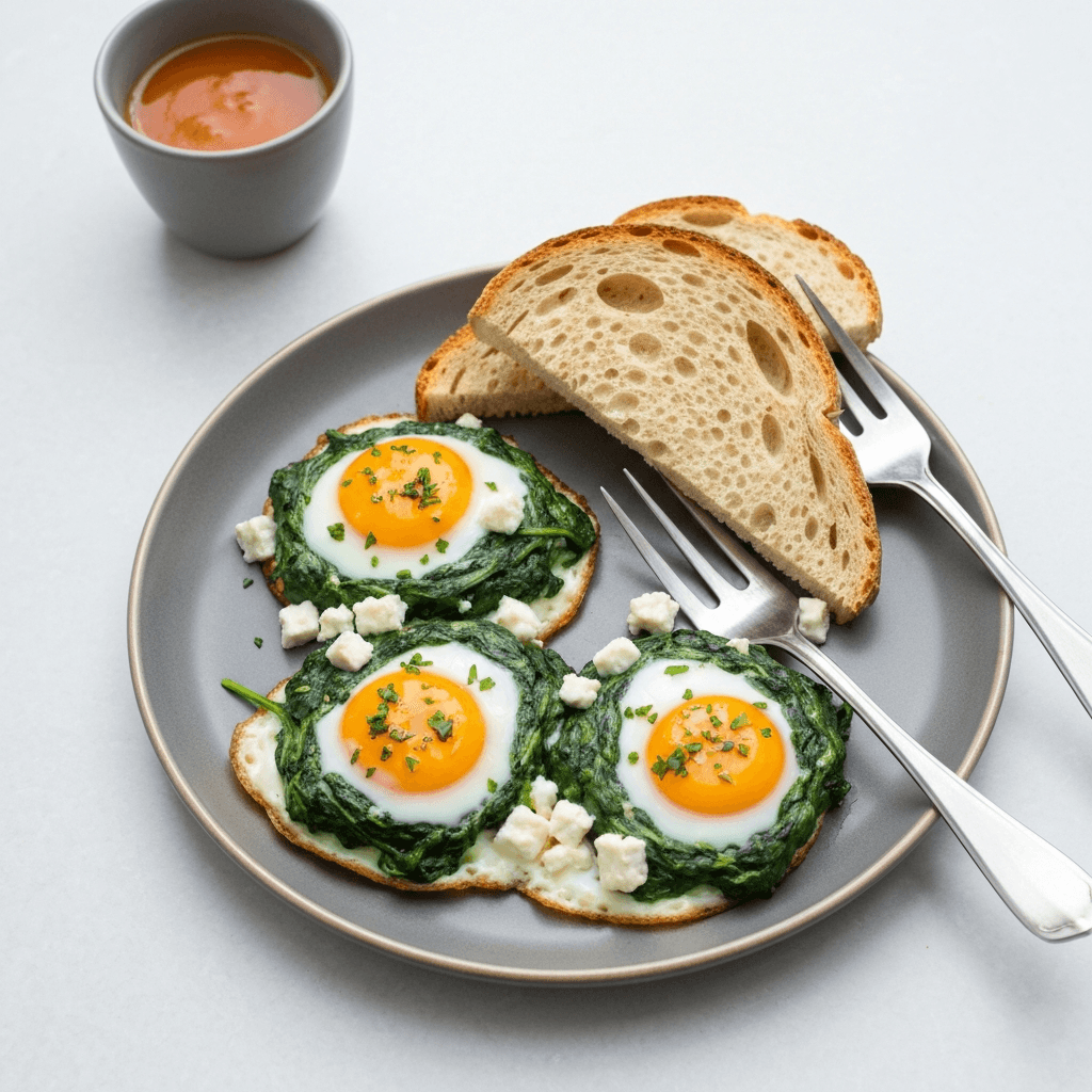 Spinach and Feta Baked Eggs with Toast