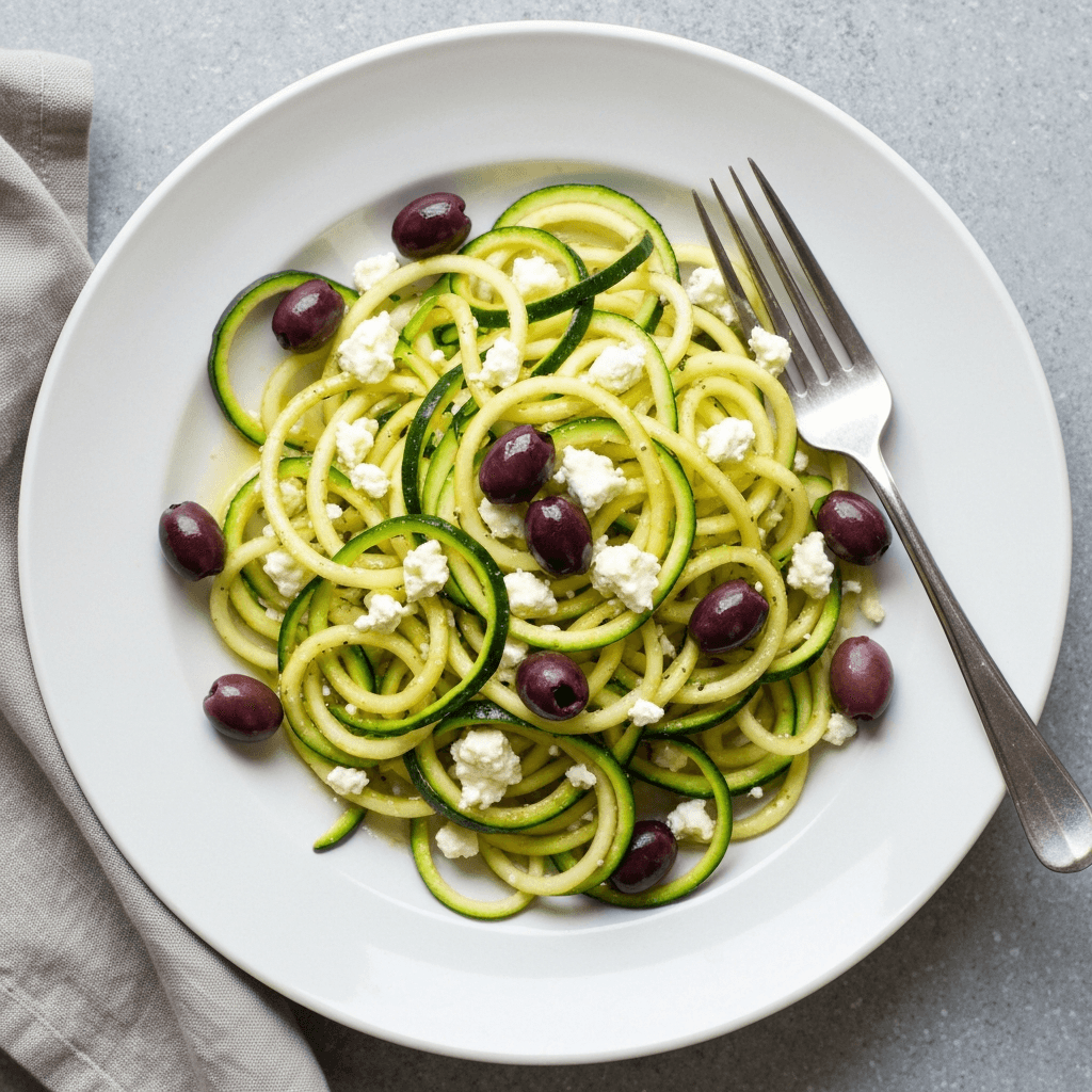 Mediterranean Zucchini Noodles with Feta and Olives