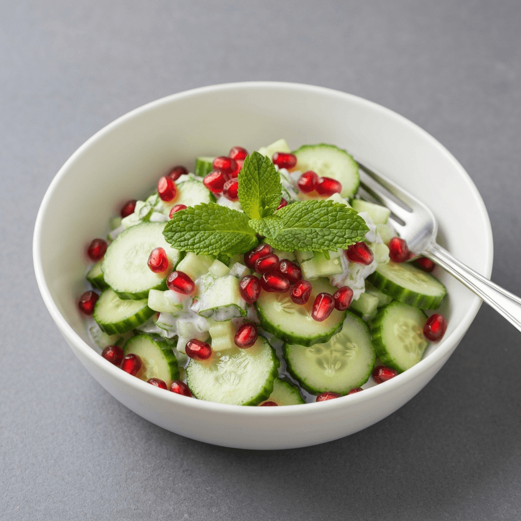 Cucumber Raita Salad with Mint and Pomegranate Seeds