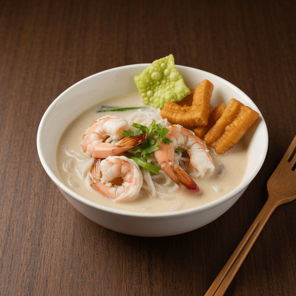 Coconut Seafood White Bee Hoon Soup with Pandan You Tiao