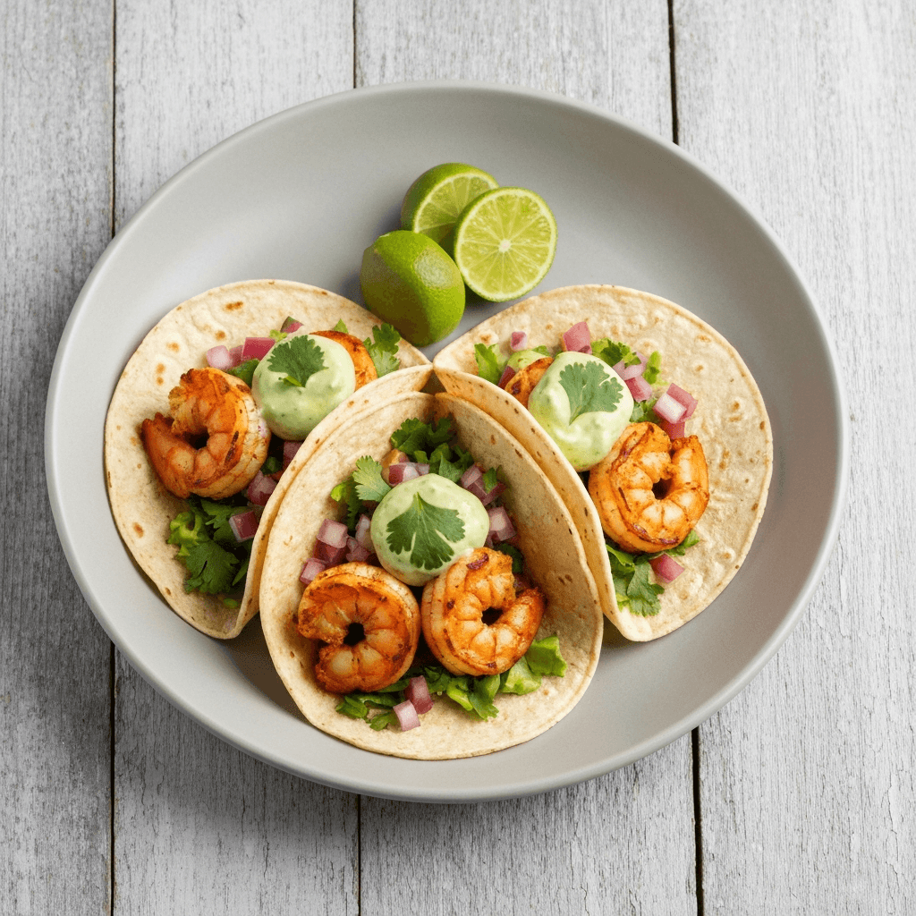 Chili-Lime Shrimp Tacos with Avocado Crema
