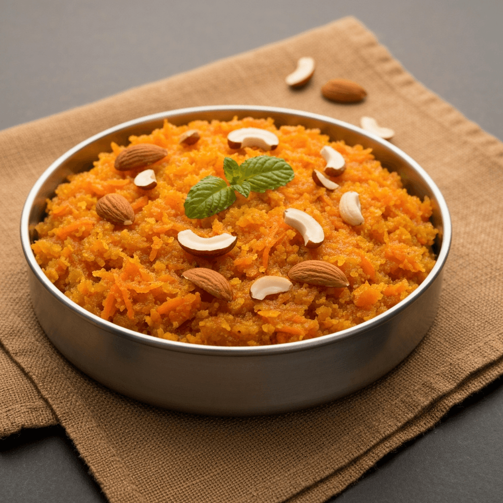 Spiced Carrot Halwa (Gajar Ka Halwa) with Khoya and Nuts