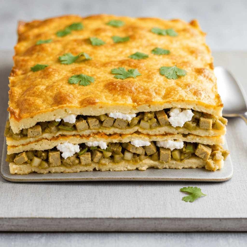 Green Chile Chicken Tamale Casserole with Queso Fresco