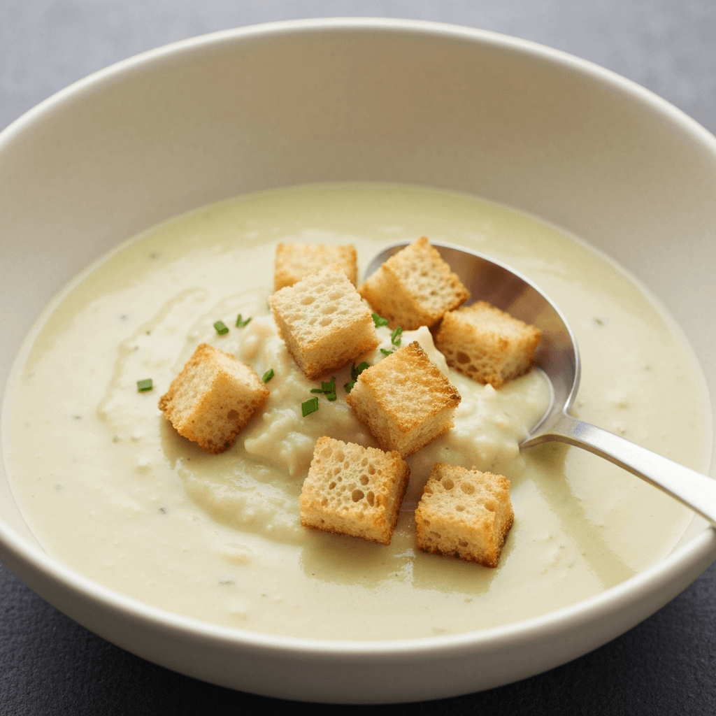 Creamy Jersey Leek and Potato Soup with Crispy Croutons