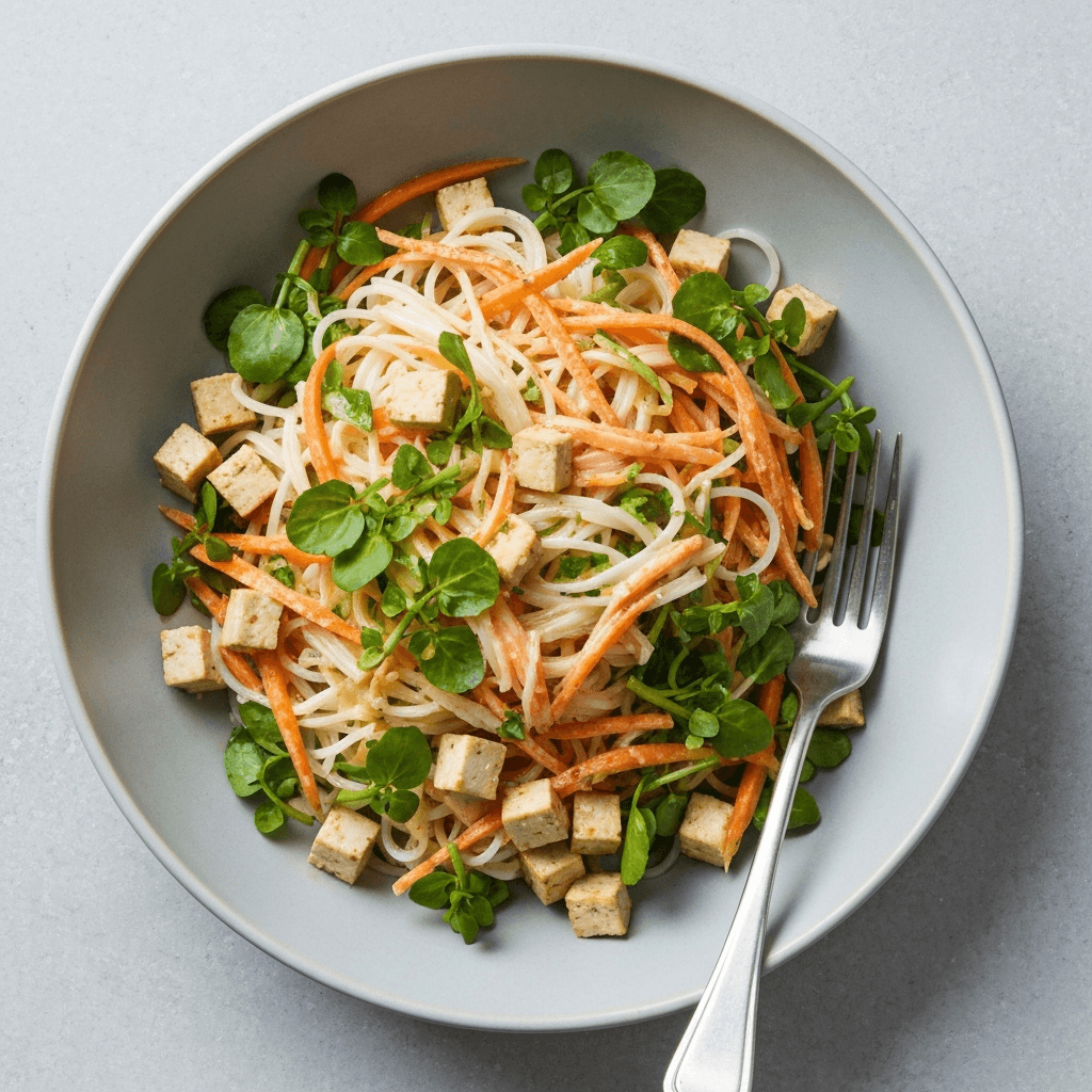 Peanutty Carrot, Watercress and Rice Noodle Salad Bowl
