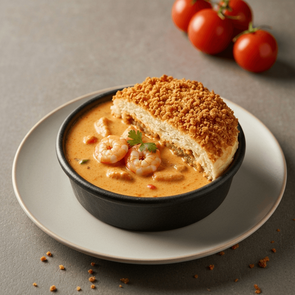 Sambal Seafood Bisque Pot Pie with Roti John Crust