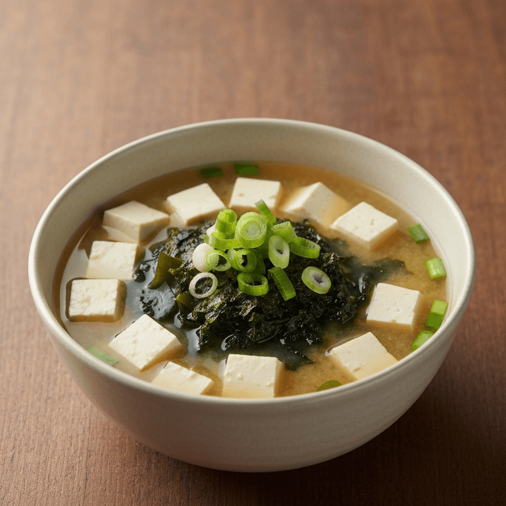 Korean-Style Miso Soup with Silken Tofu and Seaweed