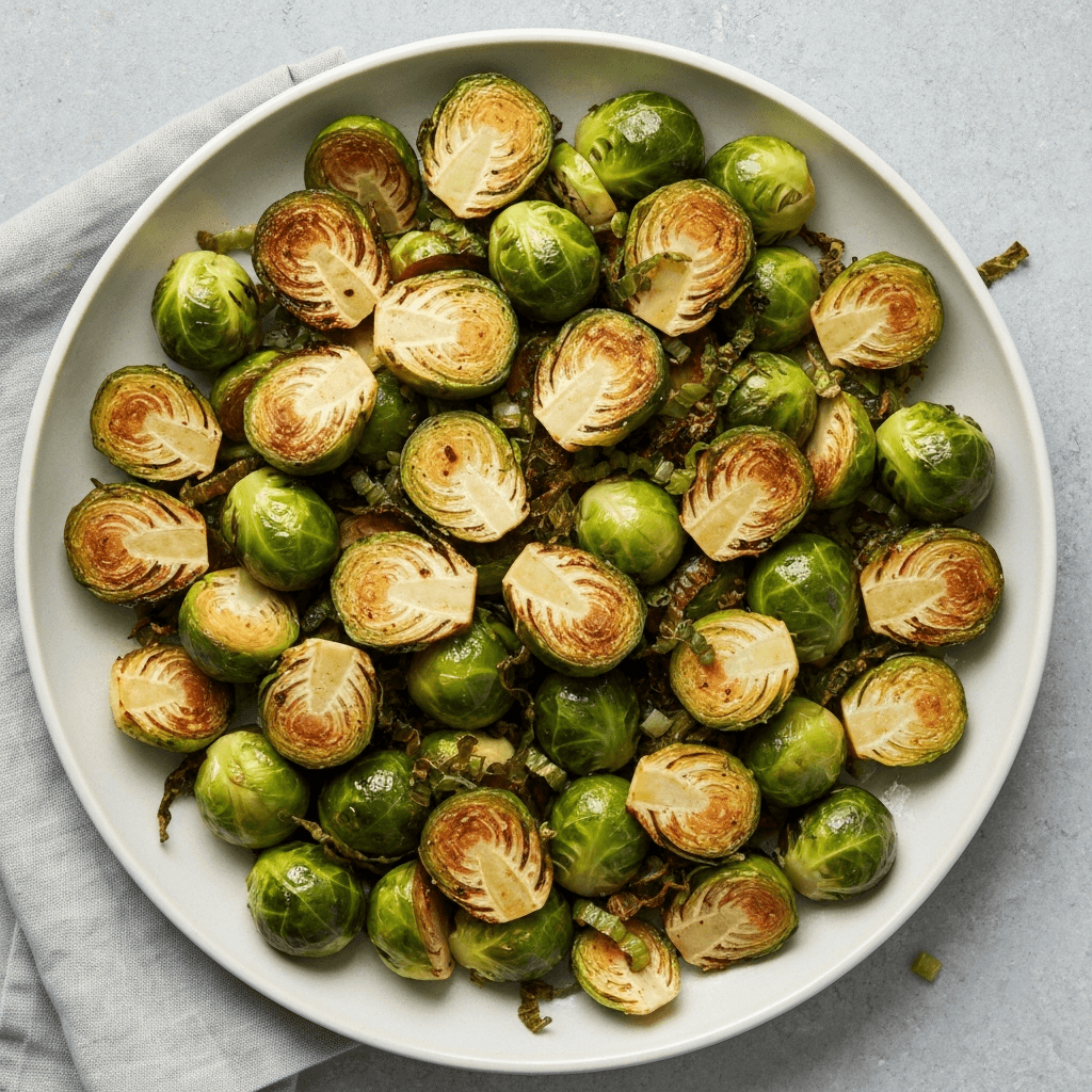 Roasted Jersey Royals and Brussels Sprouts with Lemon-Garlic Dressing