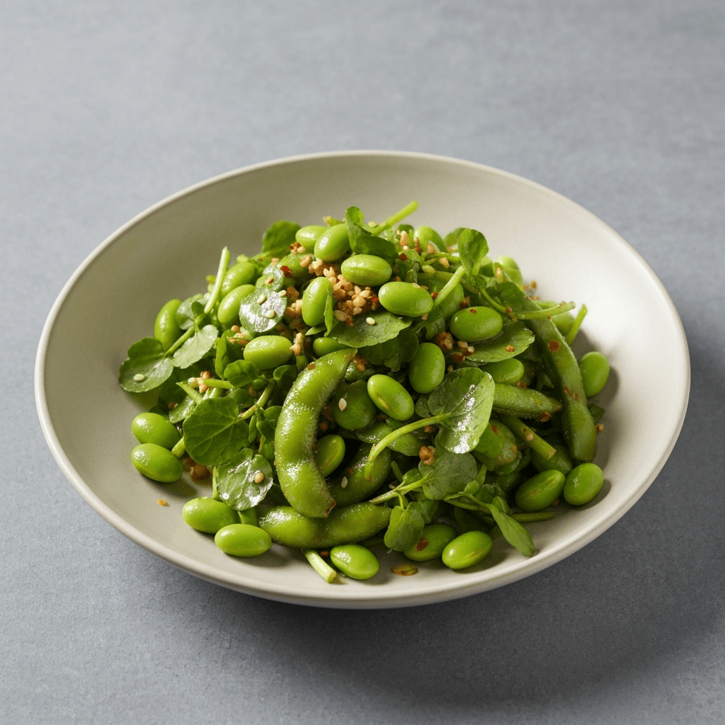 Spicy Edamame and Watercress Salad with Sesame Dressing