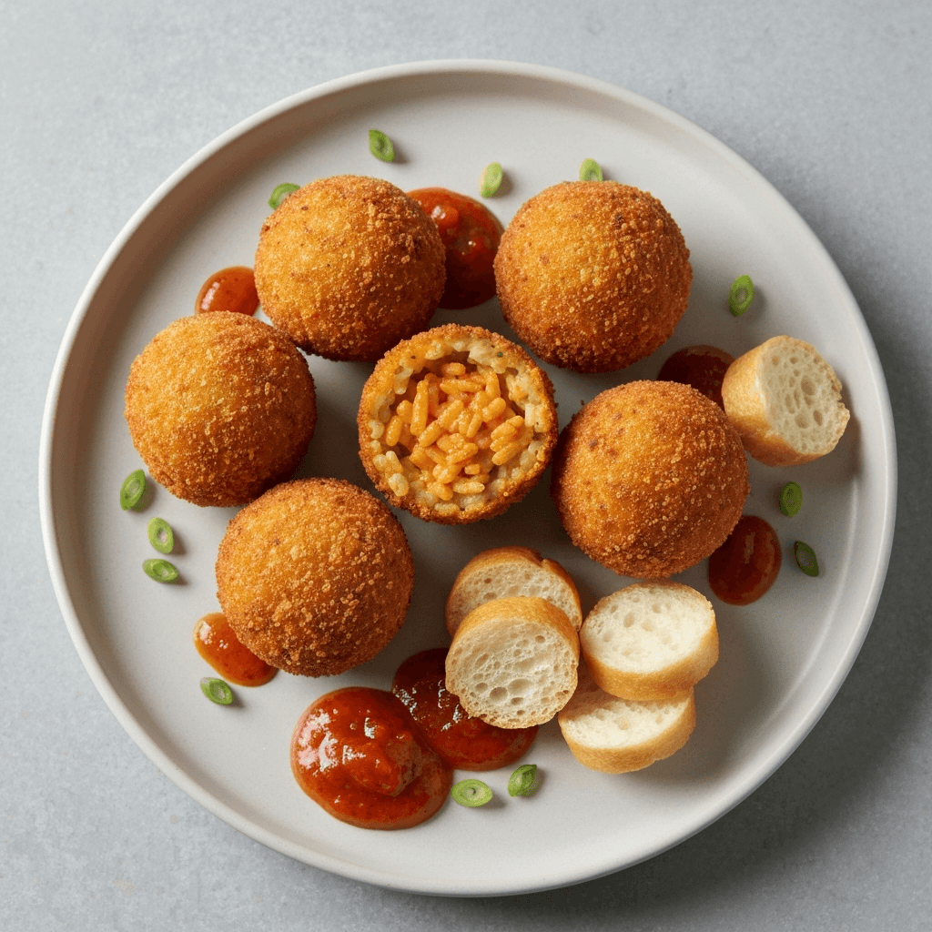 Laksa Arancini with Chili Crab Dip & Toasted Mantou