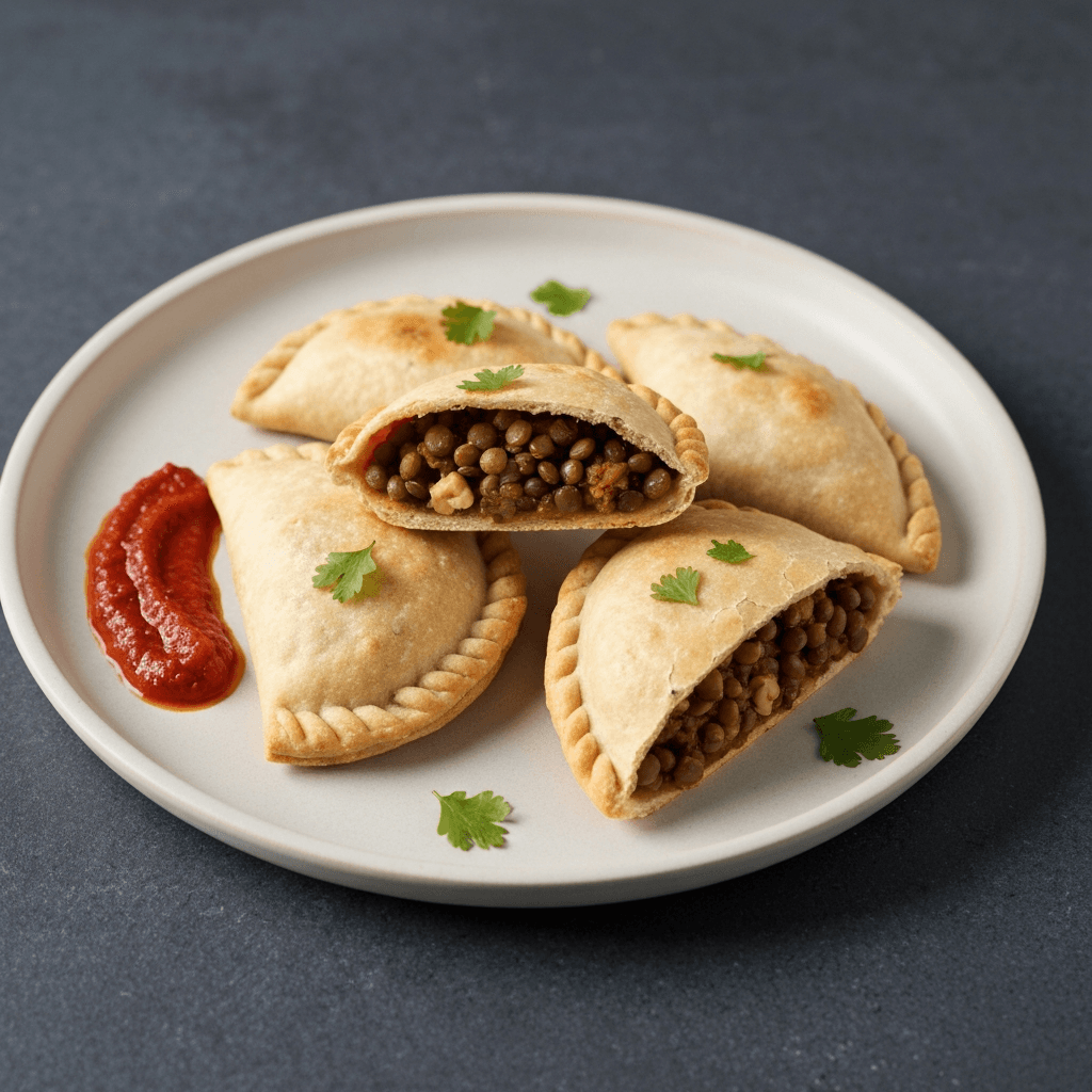 Vegan Lentil & Walnut Empanadas with Roasted Red Pepper Sauce