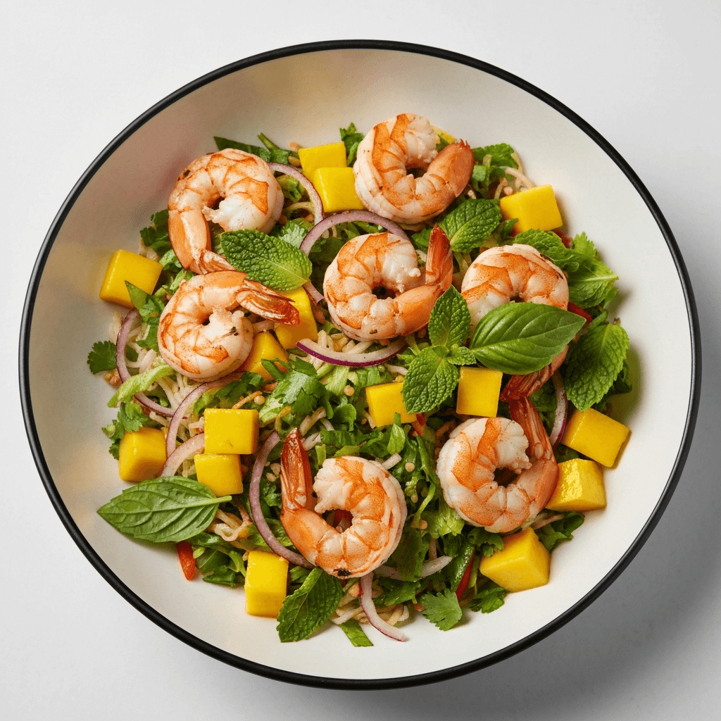 Grilled Shrimp and Mango Bún Salad with Mint and Basil