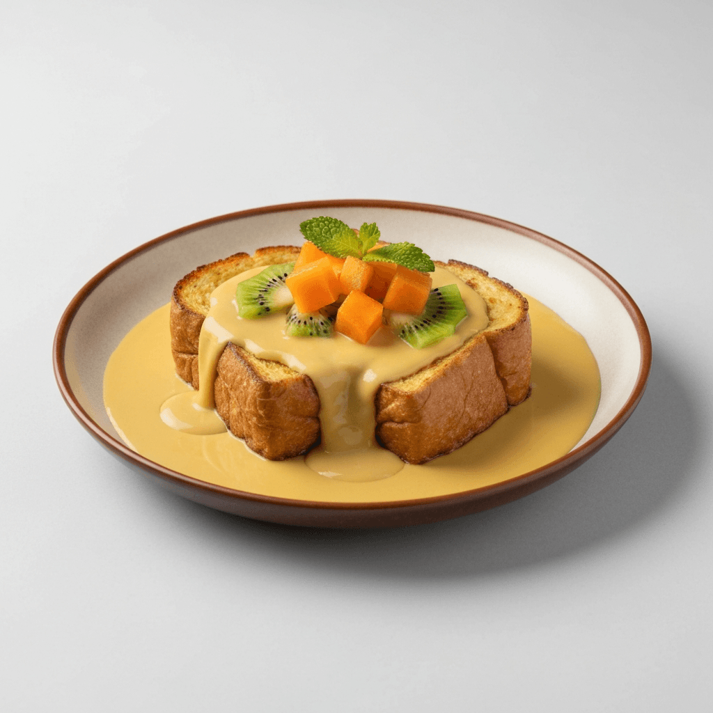 Pandan Sourdough Mantou French Toast with Kaya Curry Mee Custard