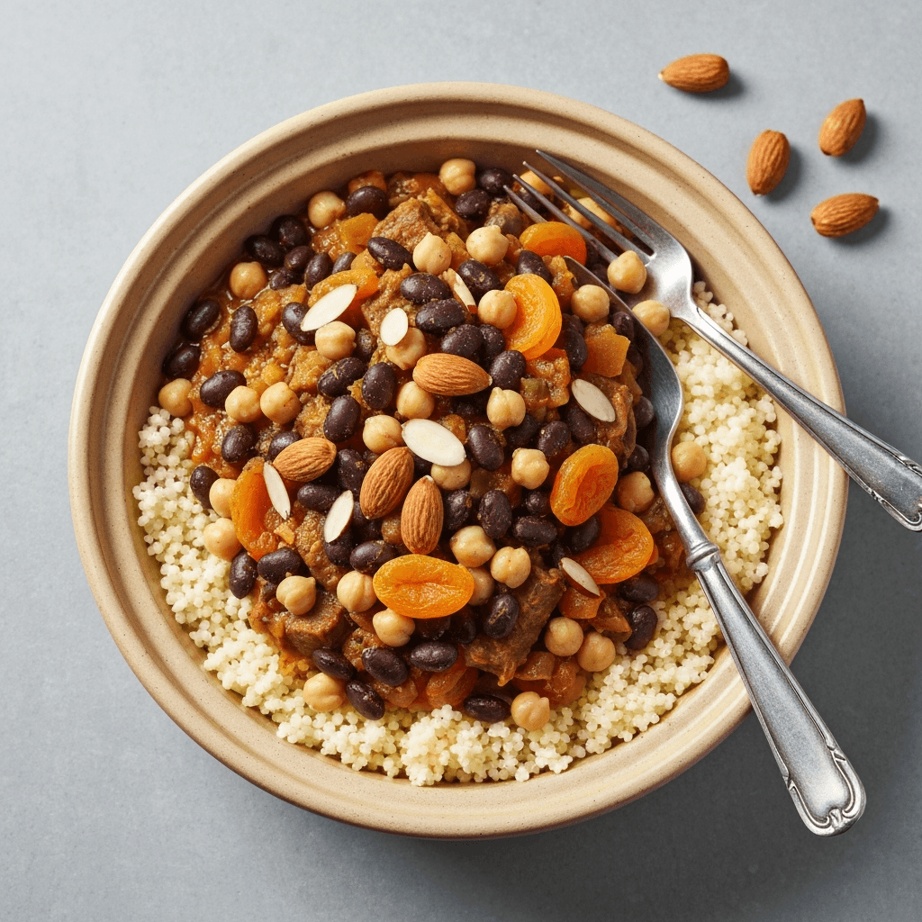 Black Bean and Chickpea Tagine with Apricots and Almonds