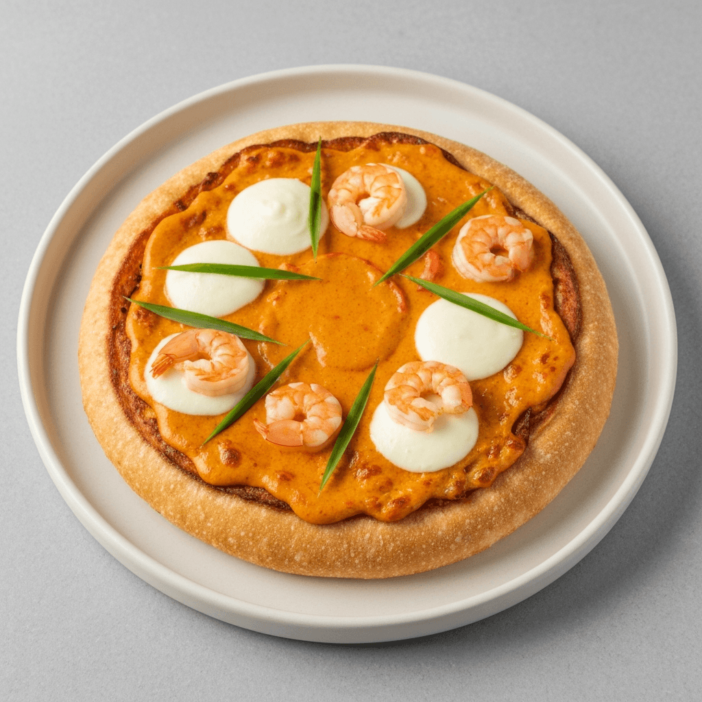 Roti John 'Pizza' with Sambal Seafood Bisque Sauce & Pandan Mozzarella