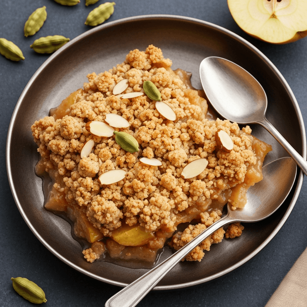 Indian Spiced Apple Crumble with Cardamom and Almonds