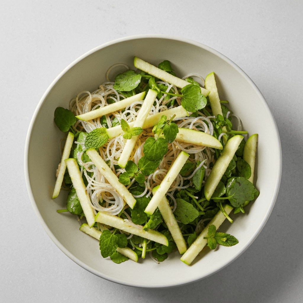 Shredded Apple and Watercress Salad with Mint and Vermicelli Noodles