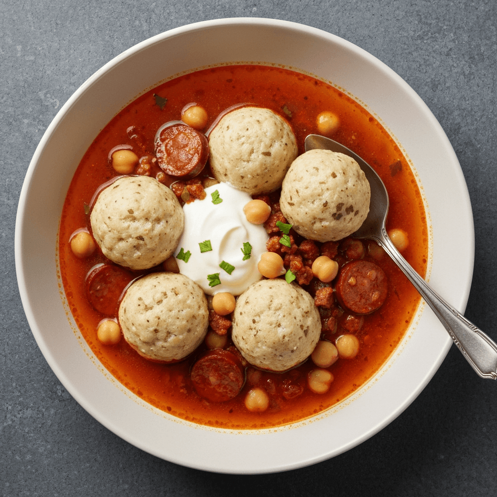 Spicy Chorizo and Chickpea Knödel Soup with Smoked Paprika