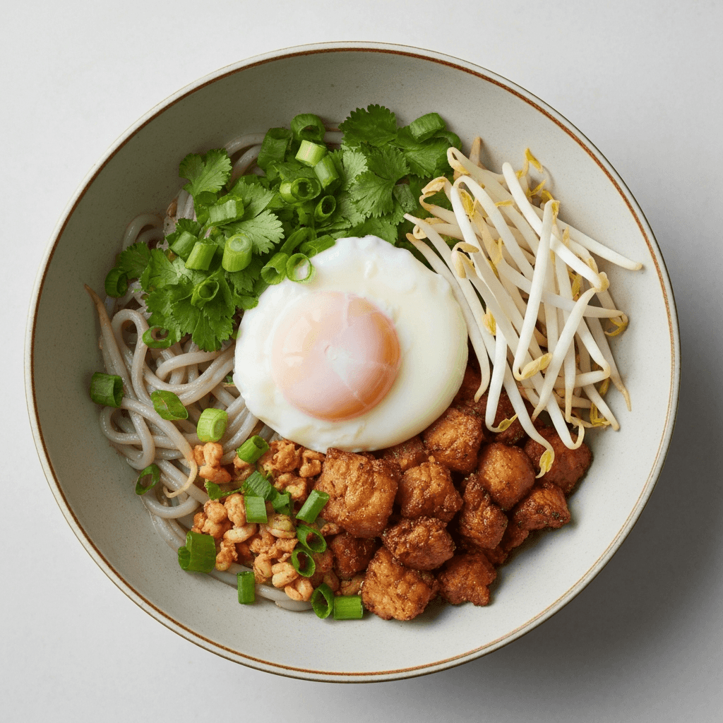 Pho Breakfast Bowl with Soft-Boiled Egg and Bean Sprouts