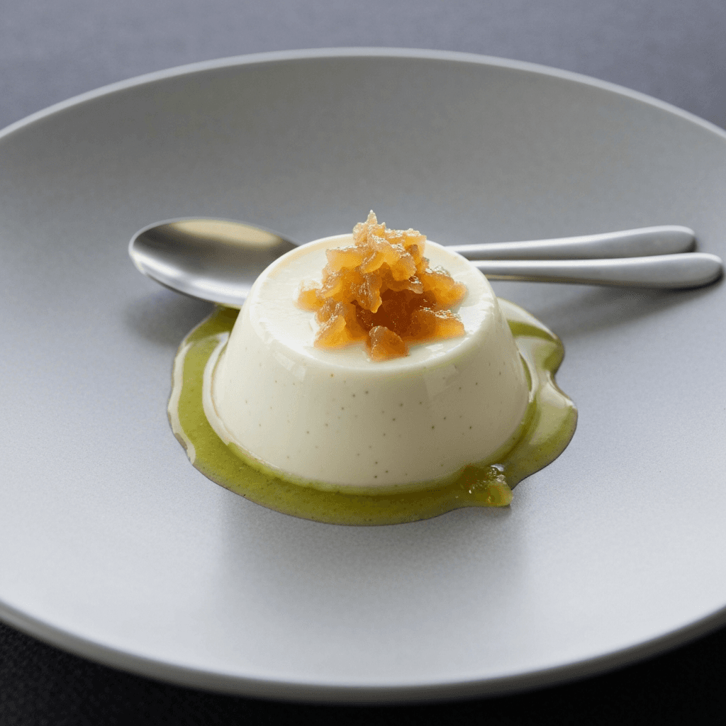 Ricotta and Matcha Panna Cotta with Candied Ginger