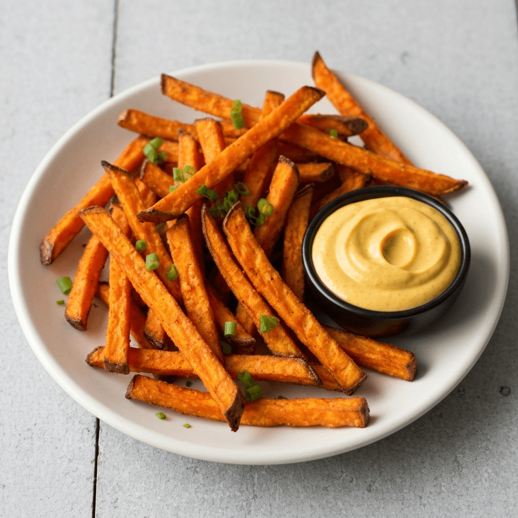 Bobotie-Spiced Sweet Potato Fries with Curry Aioli