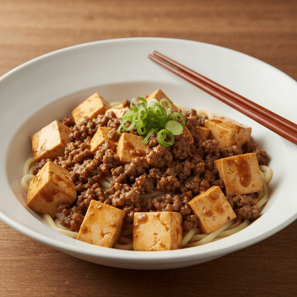 Mapo Tofu Noodles with Ground Beef and Spicy Bean Paste
