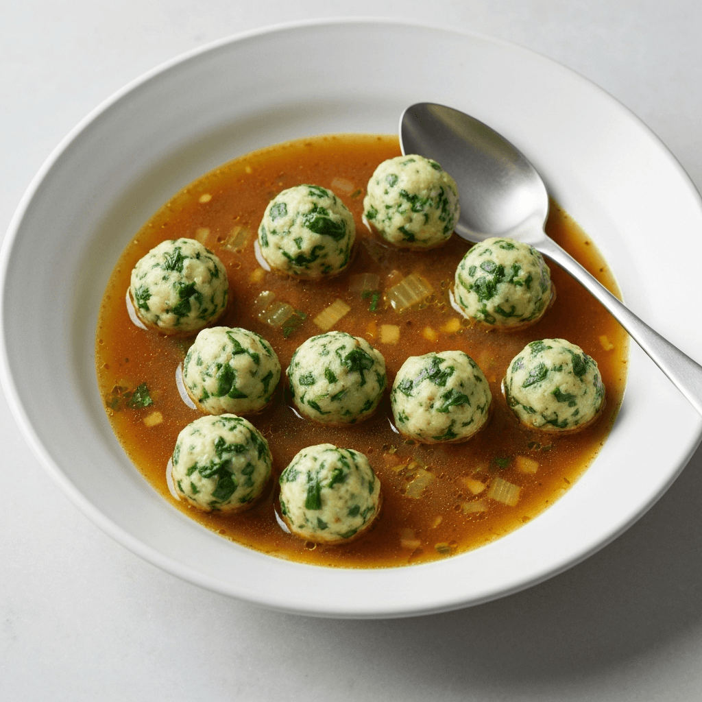 Miniature Spinach and Cheese Knödel in Brown Butter Broth
