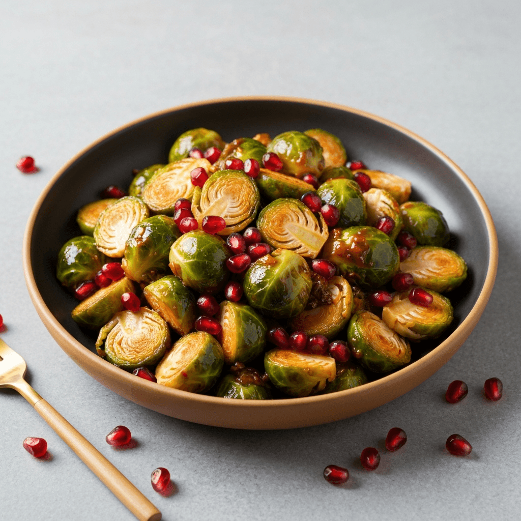 Sweet and Sour Brussels Sprouts with Pomegranate Seeds