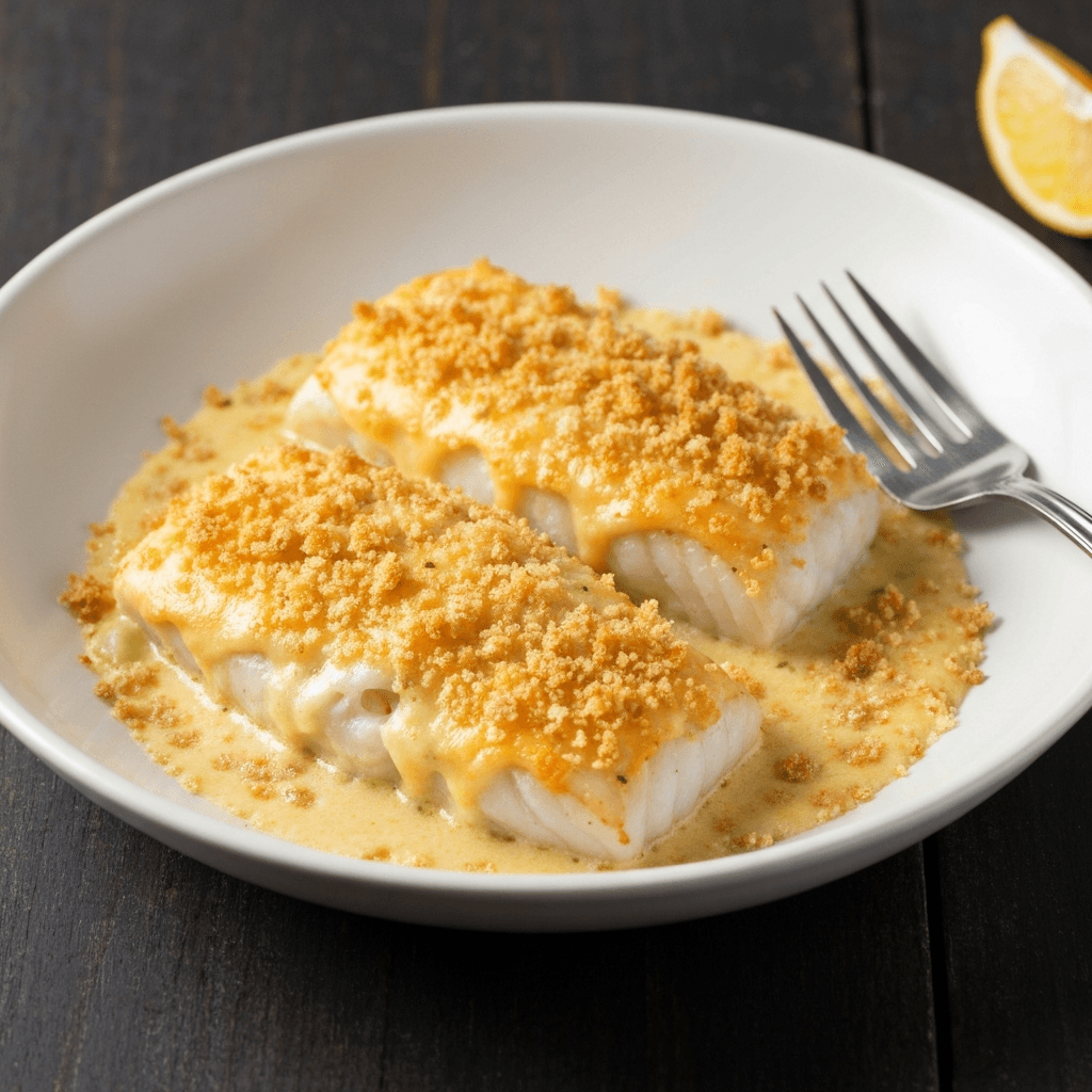 Cod au Gratin with Canadian Cheddar and Breadcrumbs