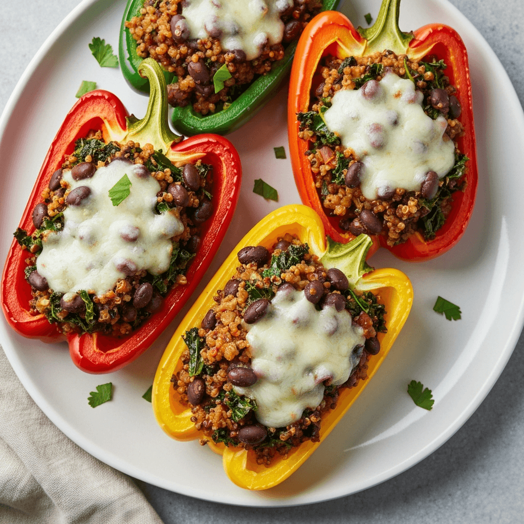 Black Bean and Kale Stuffed Peppers with Quinoa