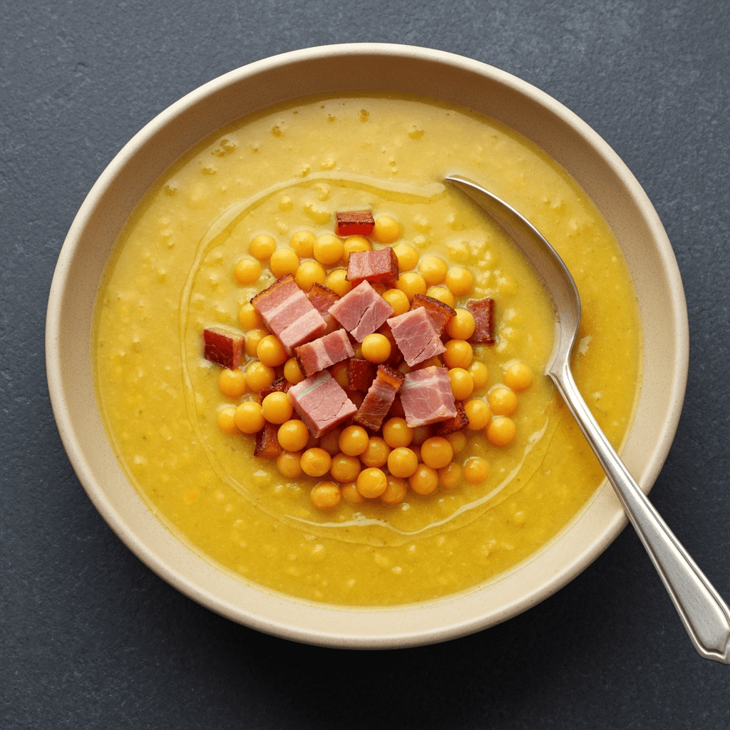Yellow Pea Soup with Ham and Maple Syrup