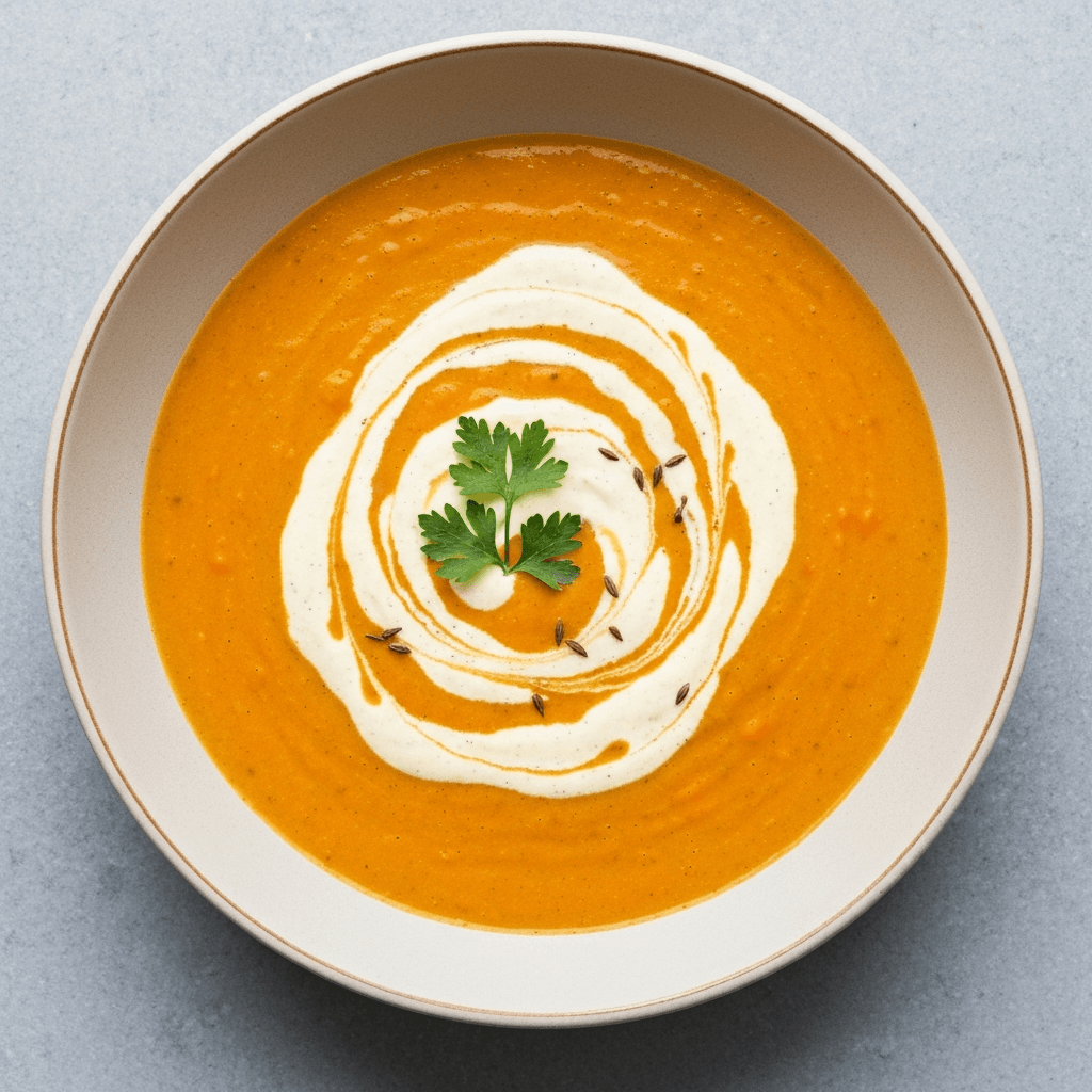 Creamy Carrot and Caraway Soup with Jersey Cream Swirl