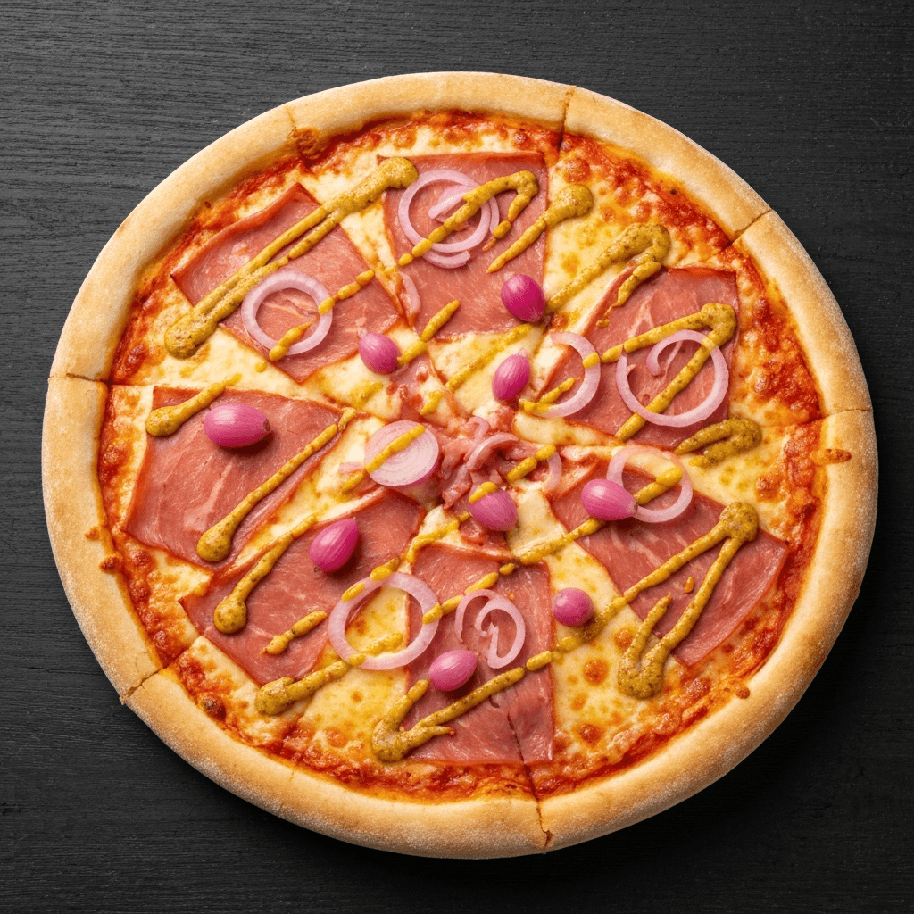 Ploughman's Pizza with Cheddar, Ham, and Pickled Onions