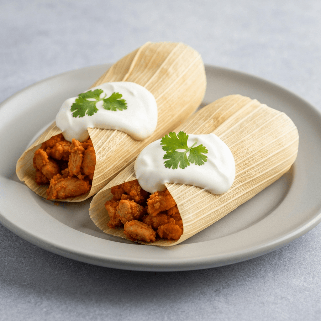Spicy Tinga Chicken Tamales with Crema Fresca