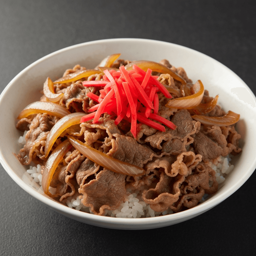 Gyudon (Beef Bowl) with Caramelized Onions & Beni Shoga