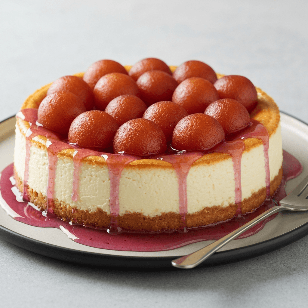 Gulab Jamun Cheesecake with Rosewater Syrup