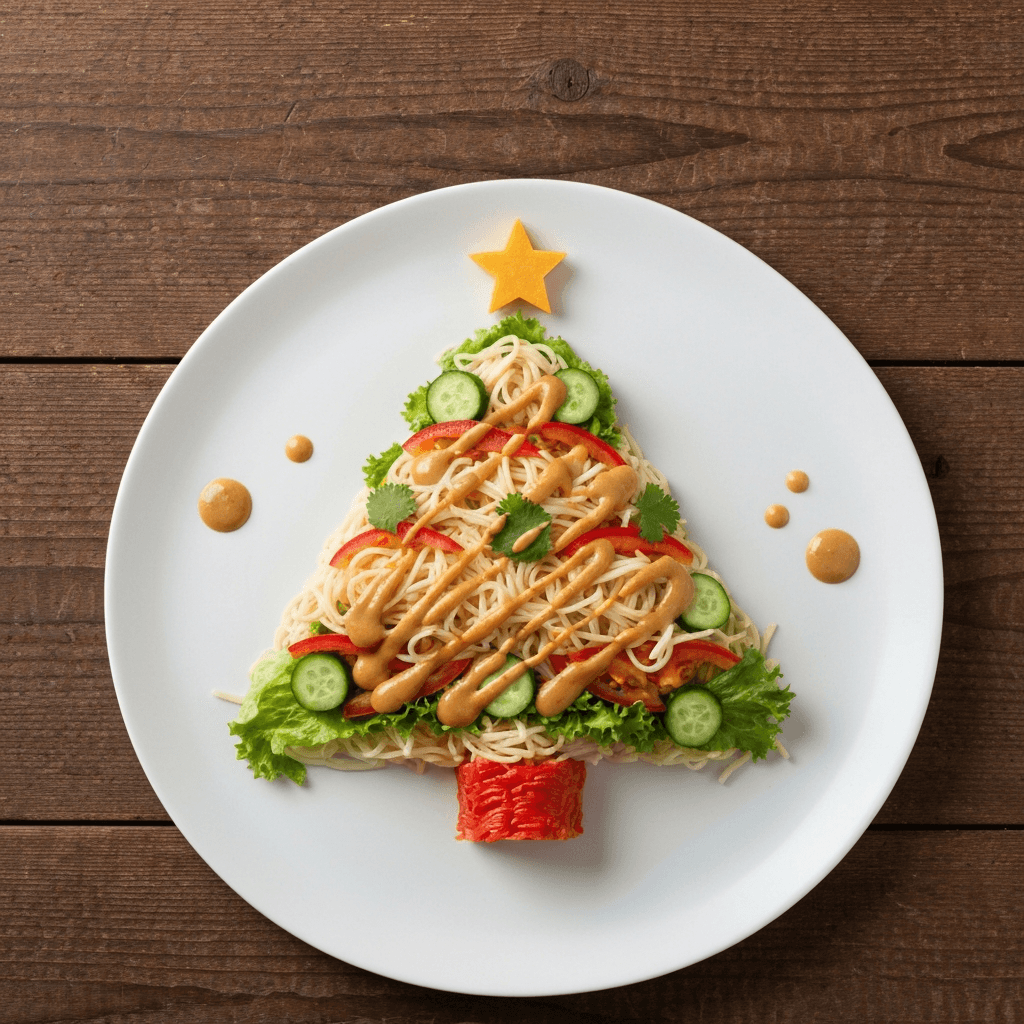 Christmas Tree Noodle Salad with Peanut Sauce